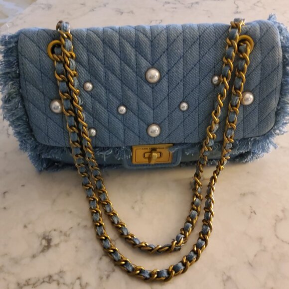 Karl Lagerfeld Agyness Pearl Quilted Shoulder Handbag - Picture 1 of 8